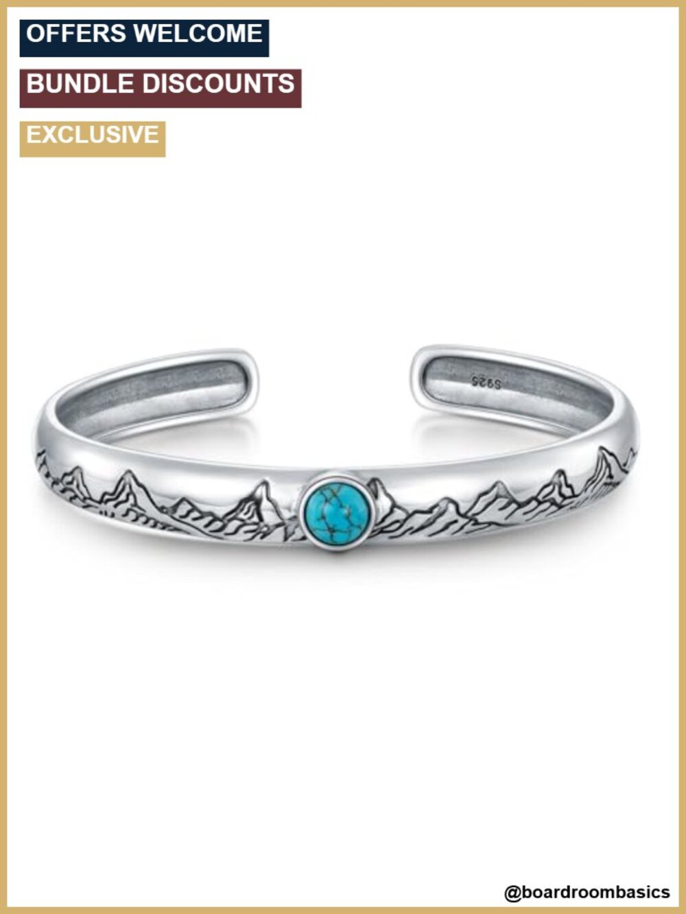 Sterling Silver Turquoise Bangle Adjustable Cuff Boho